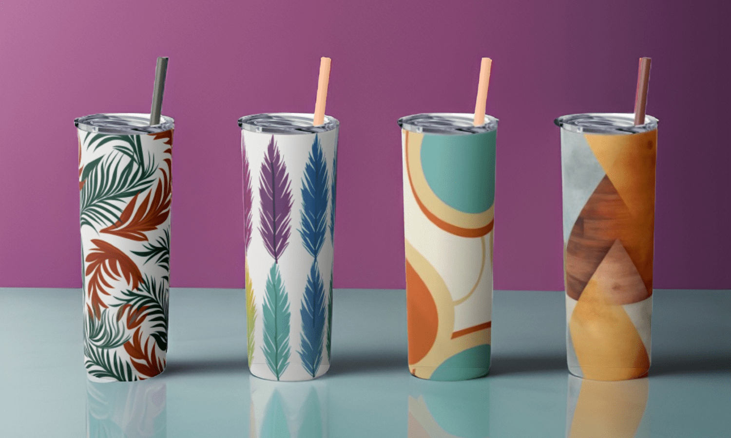 4 Skinny Tumbler on a Purple and Blue Background - Dyborn Designs