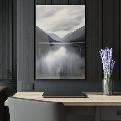 Mountain Lake - Modern Minimalist Acrylic Wall Art - 24 x 36 Inch - Dark Mock Up - Dyborn Designs