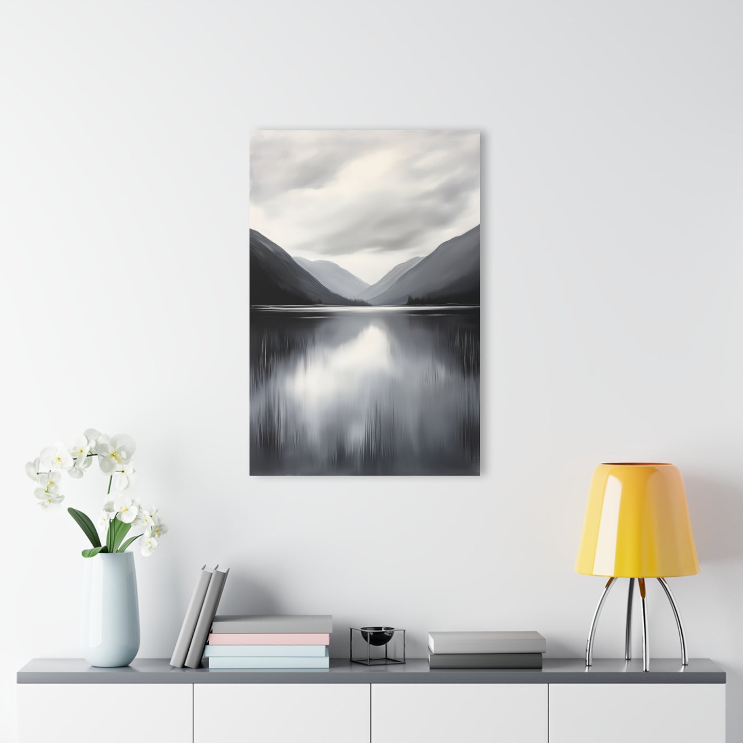 Mountain Lake - Modern Minimalist Acrylic Wall Art - 24 x 36 Inch - Light Mock Up - Dyborn Designs
