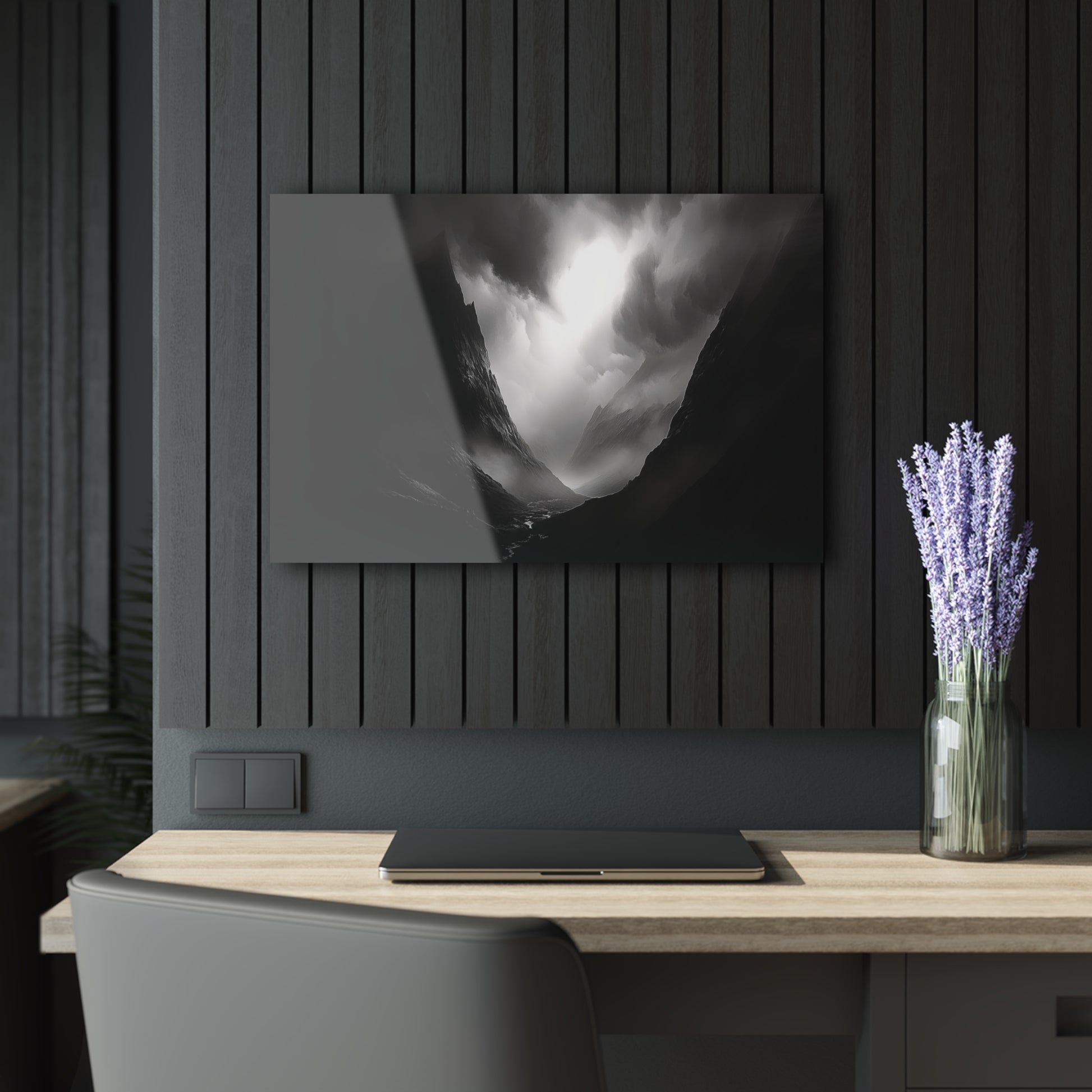 Mountain Valley - Modern Minimalist Acrylic Wall Art - 30 x 20 Inch - Dark Mock Up - Dyborn Designs
