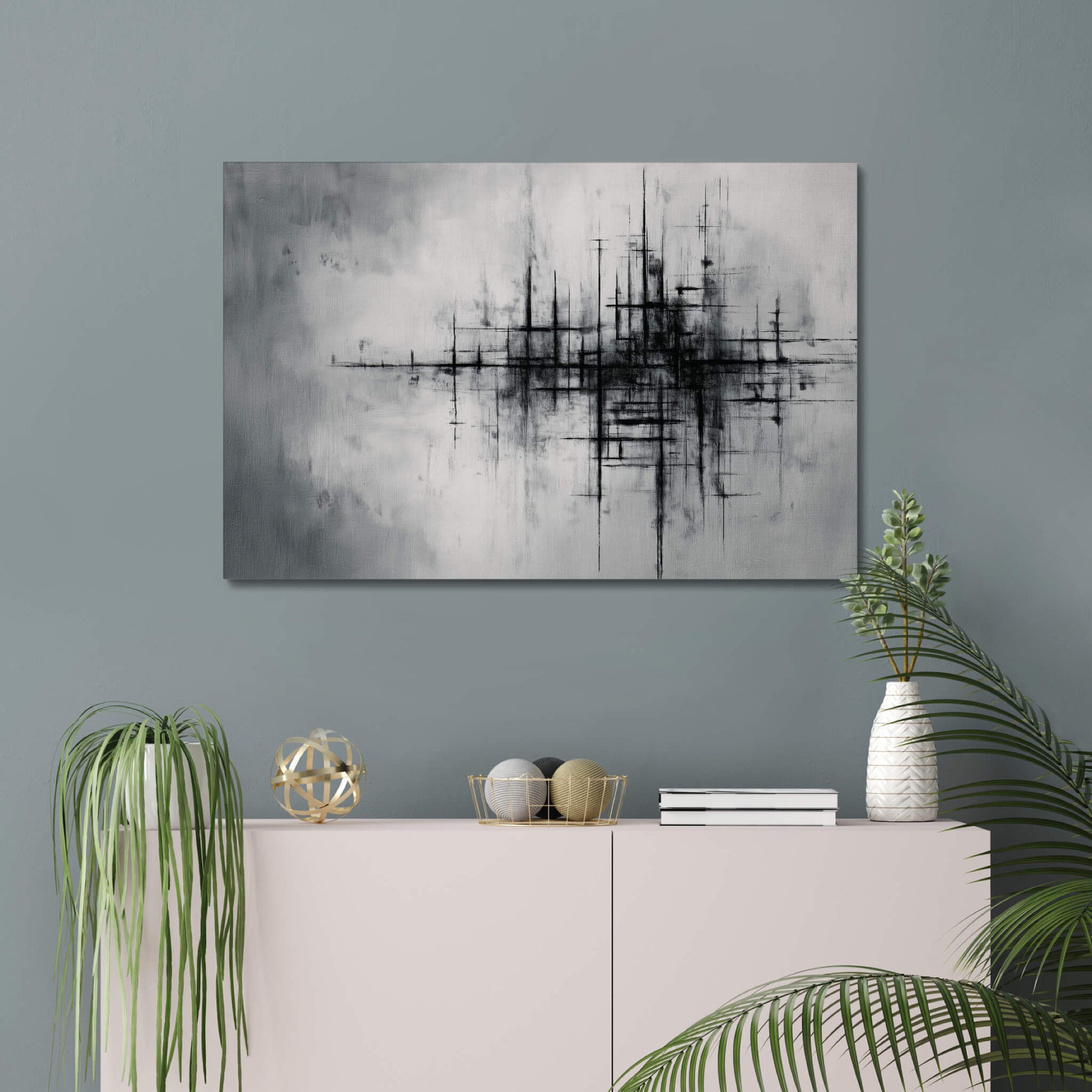 Obscured Order - Modern Minimalist Acrylic Wall Art - 36 x 24 Inch - Blue Mock Up - Dyborn Designs