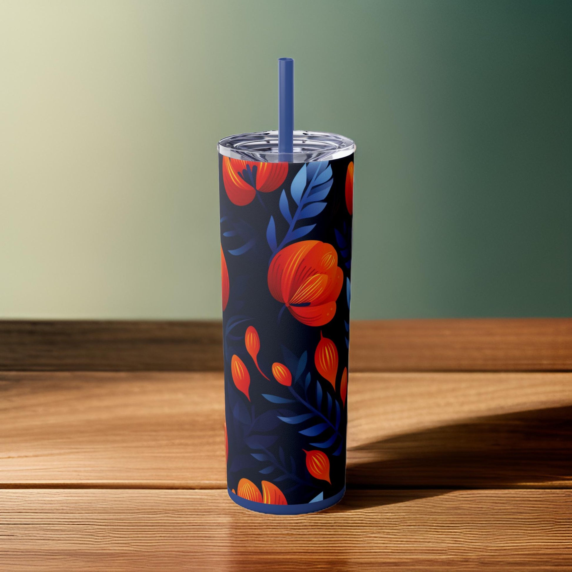 Orange Prince 20-Ounce Insulated Stainless Steel Skinny Tumbler with Lid and Straw Color Nautical Blue - Dyborn Designs