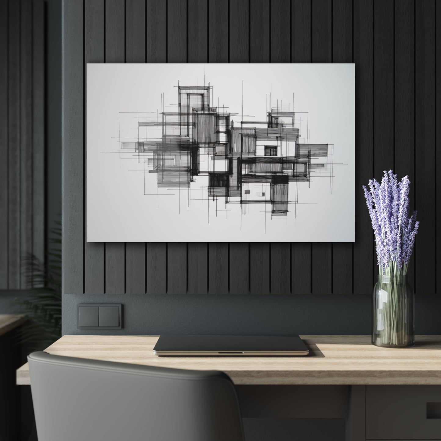 Parallel Intent - Modern Minimalist Acrylic Wall Art - 36 x 24 Inch - Dark Mock Up - Dyborn Designs