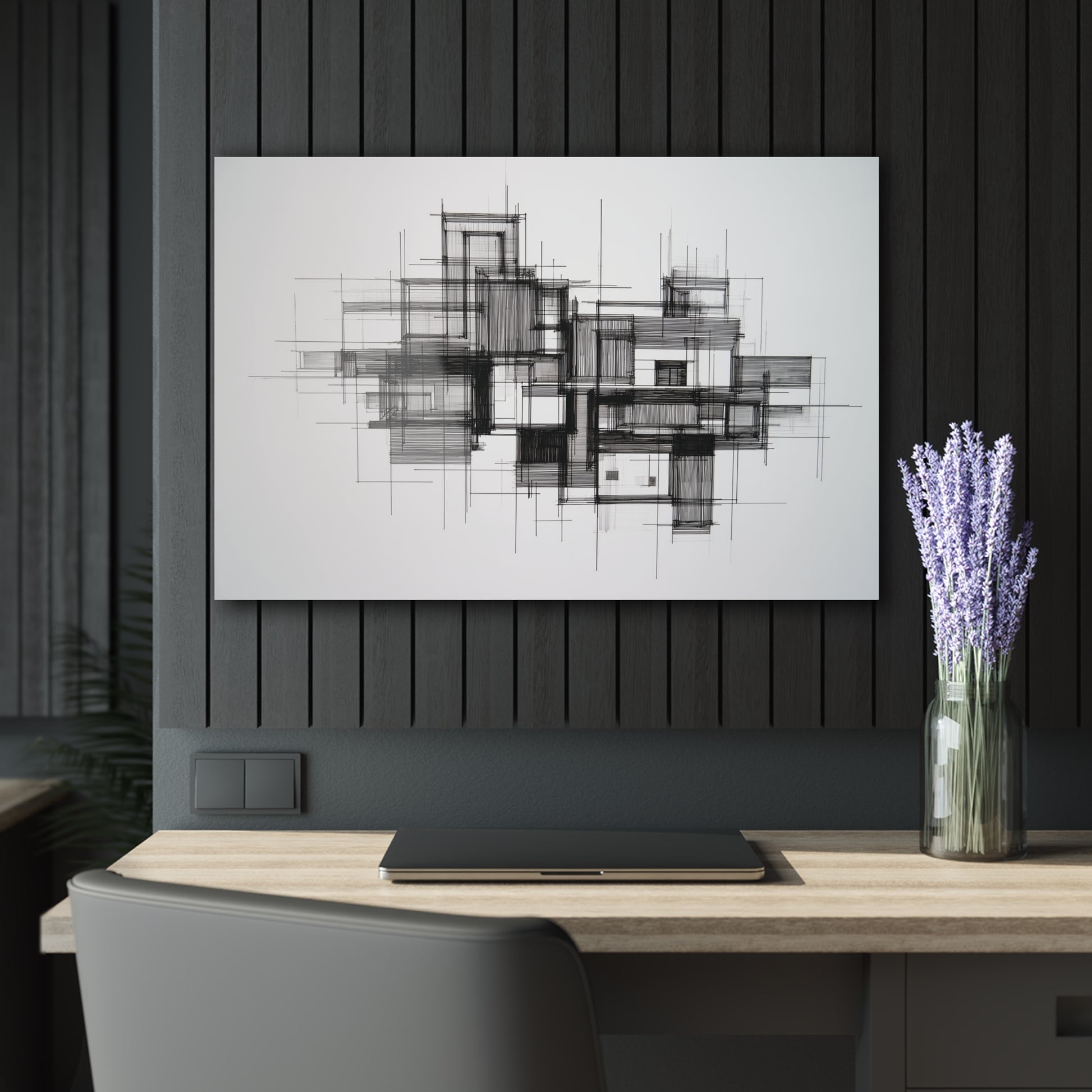 Parallel Intent - Modern Minimalist Acrylic Wall Art - 36 x 24 Inch - Dark Mock Up - Dyborn Designs