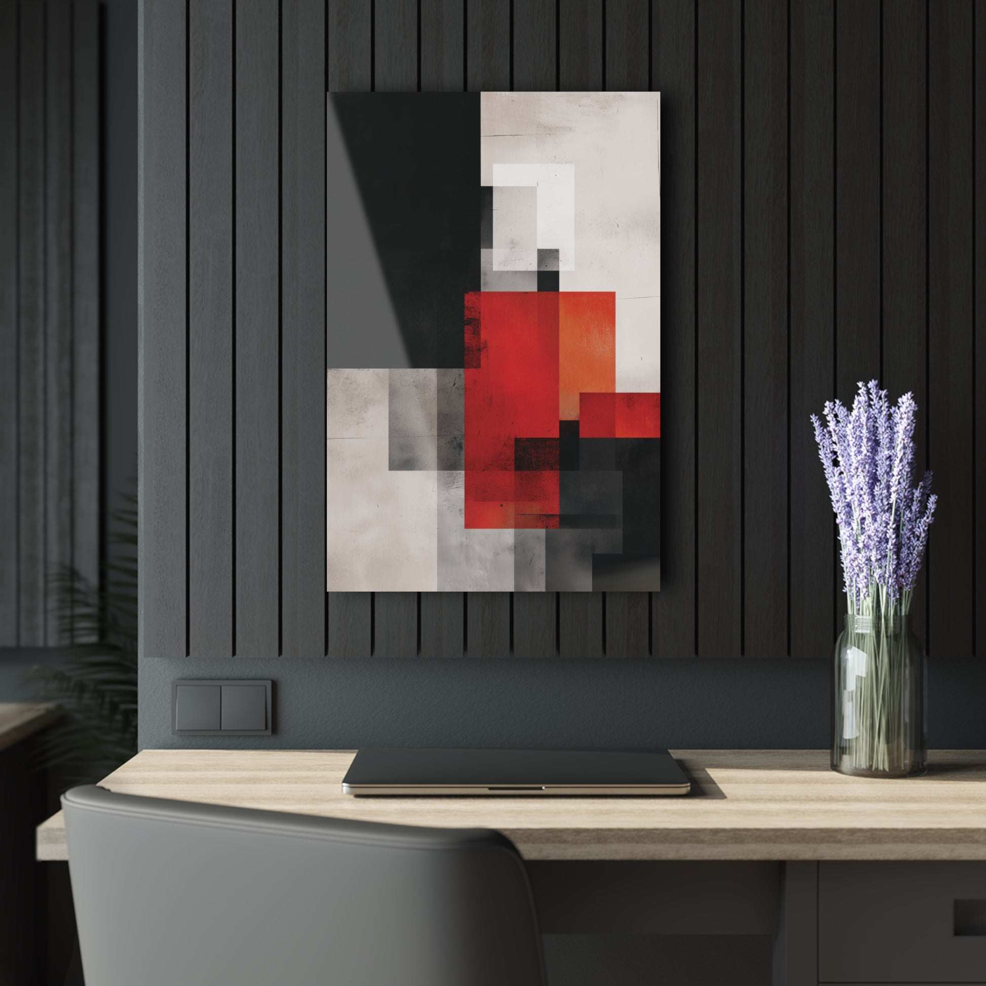 Scarlet Balance - Modern Minimalist Acrylic Wall Art - 20 x 30 Inch - Dark Mock Up - Dyborn Designs
