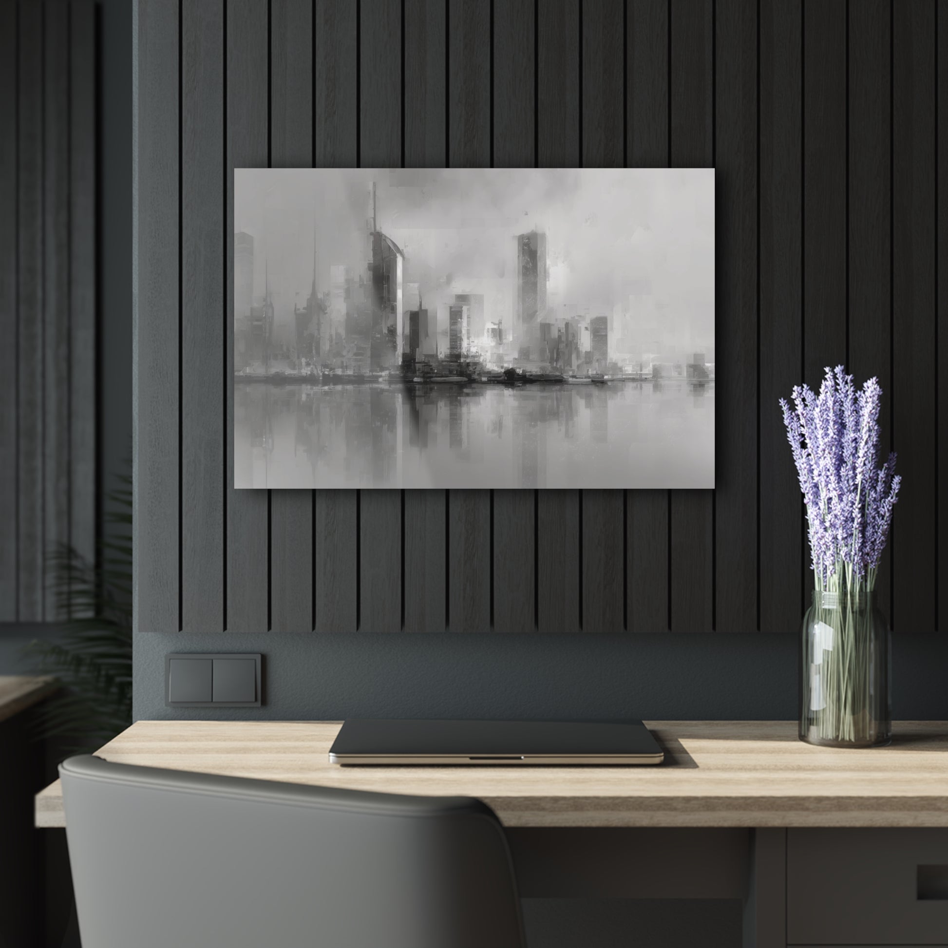 Shadow Skyline - Modern Minimalist Acrylic Wall Art - 30 x 20 Inch - Dark Mock Up - Dyborn Designs