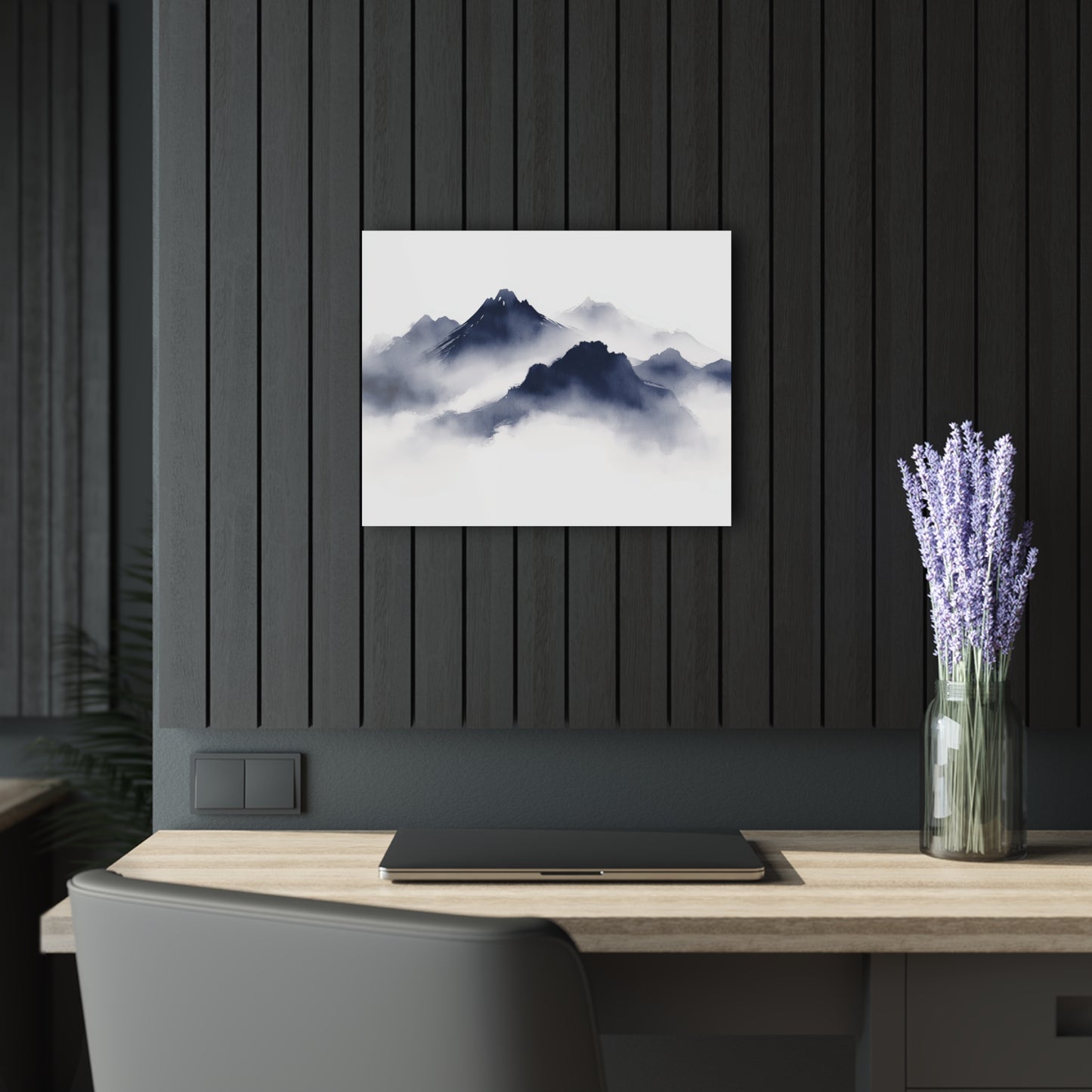 Shrouded Peaks - Modern Minimalist Acrylic Wall Art - 20 x 16 Inch - Dark Mock Up - Dyborn Designs