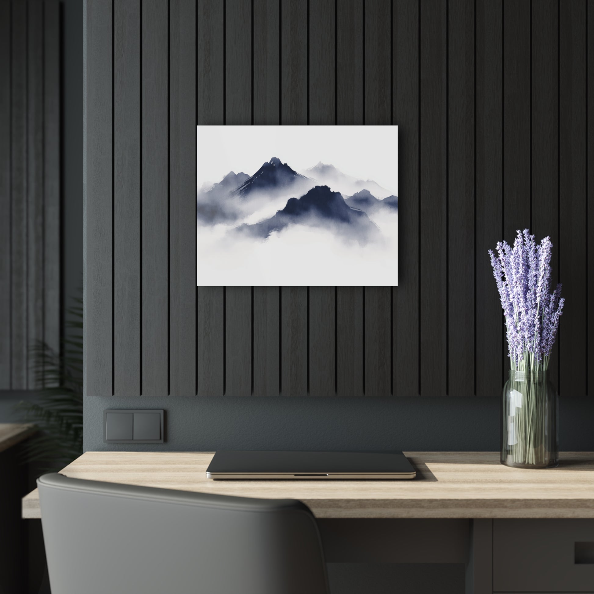 Shrouded Peaks - Modern Minimalist Acrylic Wall Art - 20 x 16 Inch - Dark Mock Up - Dyborn Designs