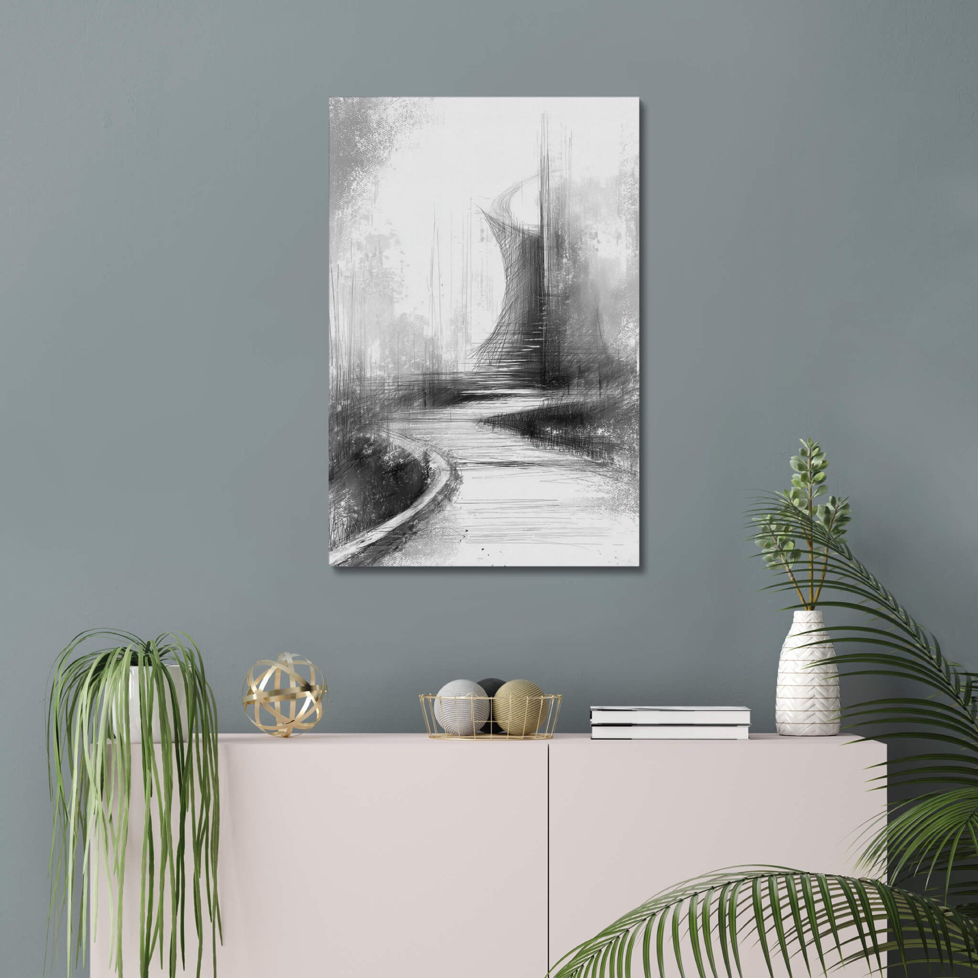 Stilled Passage - Modern Minimalist Acrylic Wall Art - 20 x 30 Inch - Blue Mock Up - Dyborn Designs