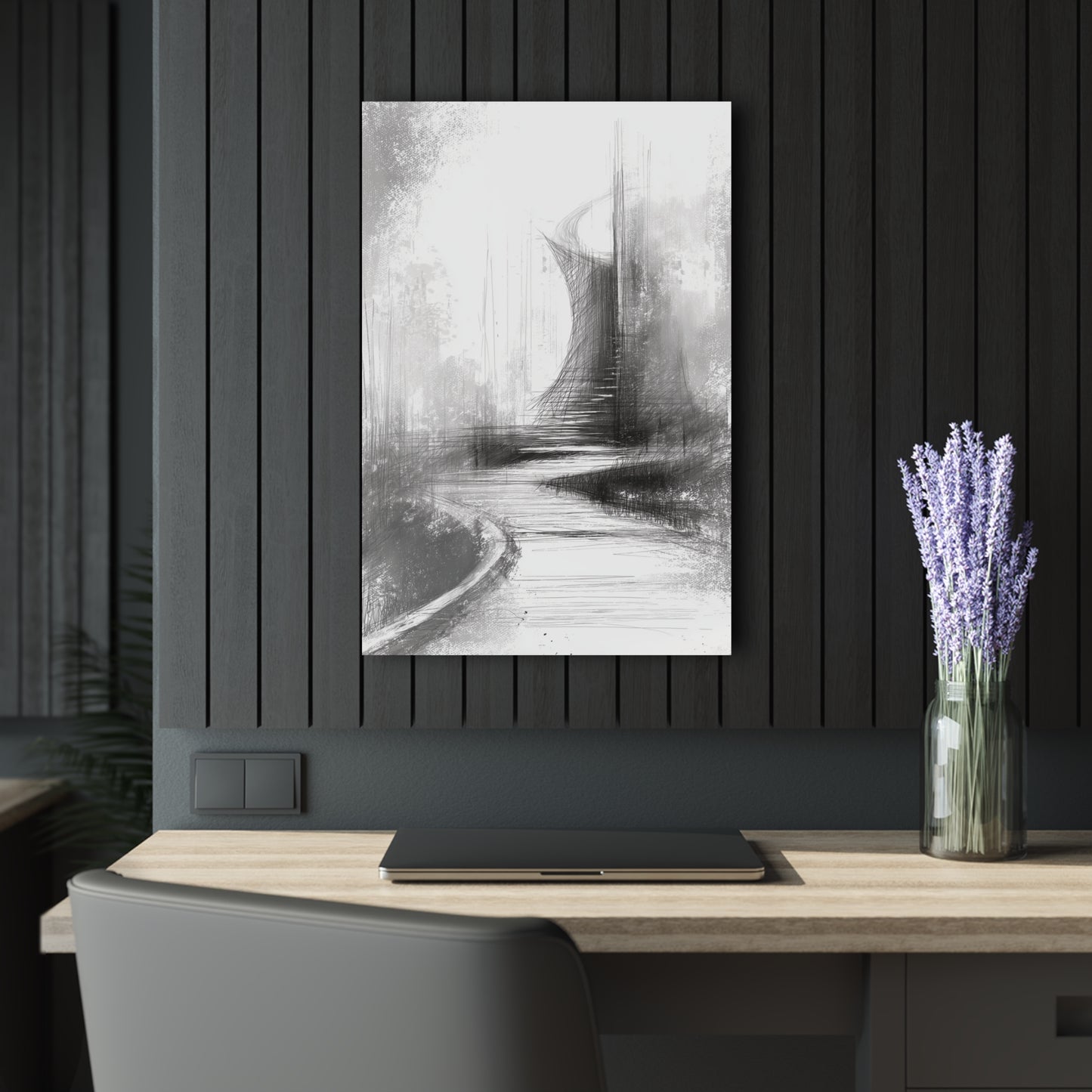 Stilled Passage - Modern Minimalist Acrylic Wall Art - 20 x 30 Inch - Dark Mock Up - Dyborn Designs