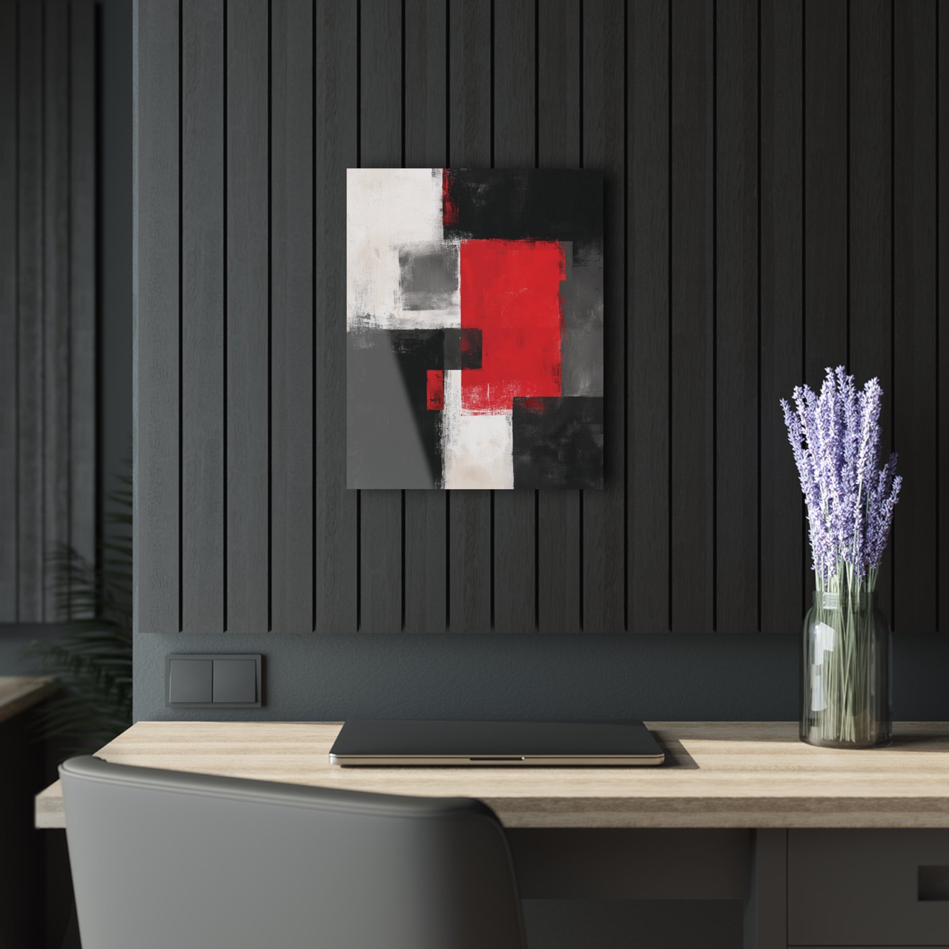 Structured Red - Modern Minimalist Acrylic Wall Art - 16 x 20 Inch - Dark Mock Up - Dyborn Designs
