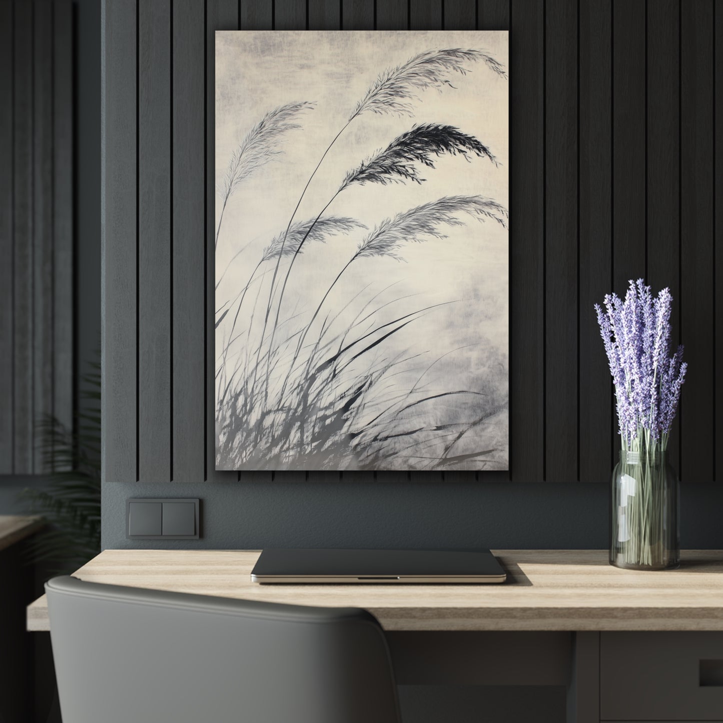 Swaying Grass - Modern Minimalist Acrylic Wall Art - 24 x 36 Inch - Dark Mock Up - Dyborn Designs