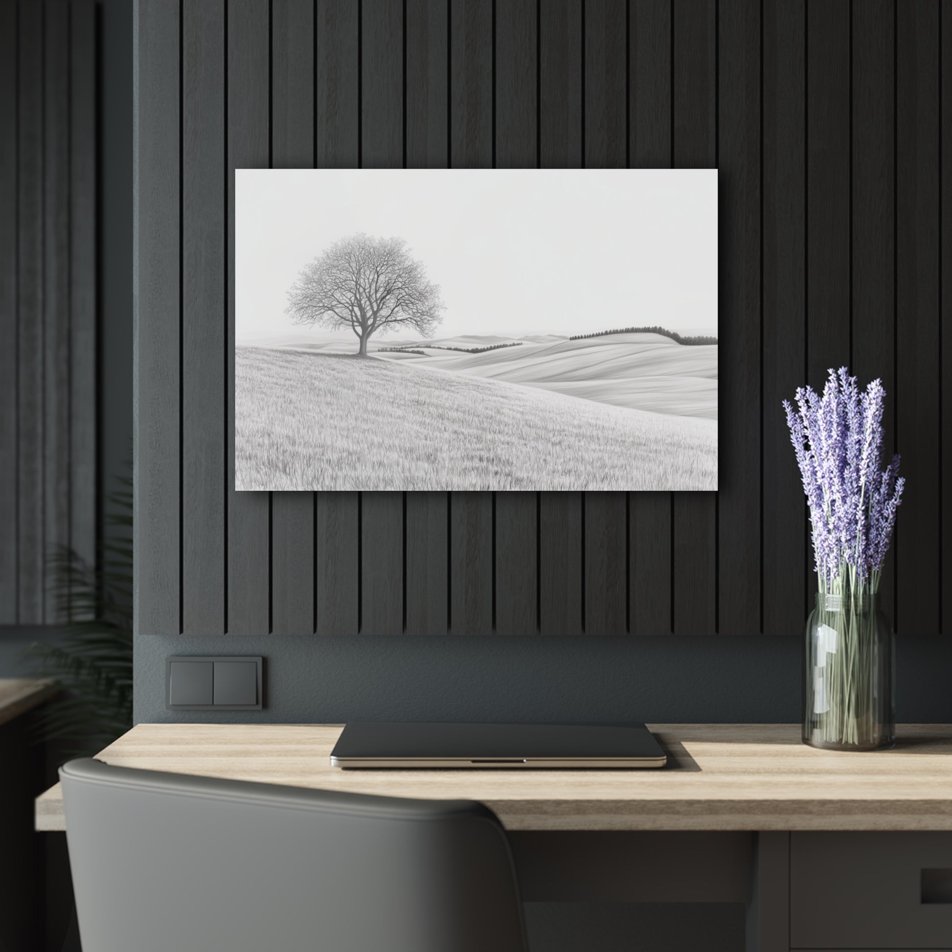 Tree On A Hill - Modern Minimalist Acrylic Wall Art - 30 x 20 Inch - Dark Mock Up - Dyborn Designs