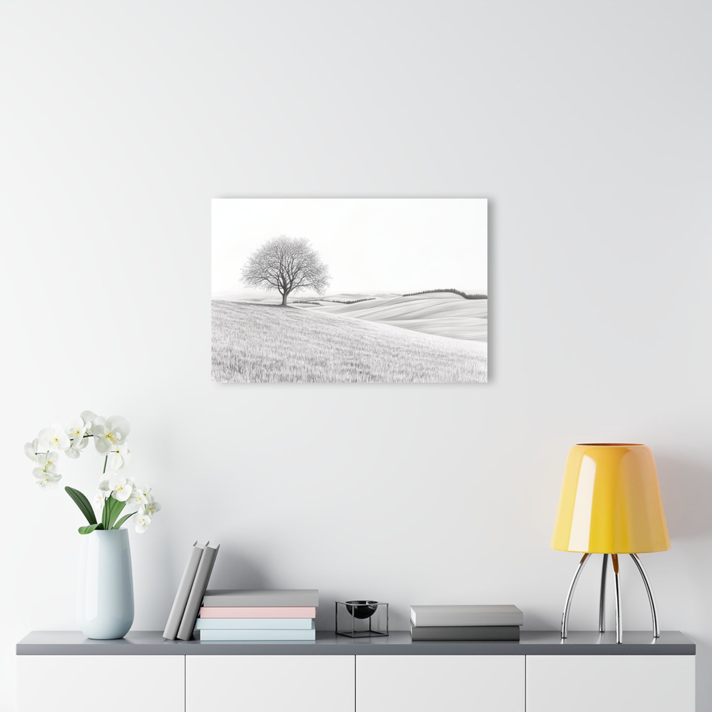 Tree On A Hill - Modern Minimalist Acrylic Wall Art - 30 x 20 Inch - Light Mock Up - Dyborn Designs
