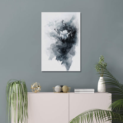 White Flower - Modern Minimalist Acrylic Wall Art - 20 x 30 Inch - Blue Mock Up - Dyborn Designs