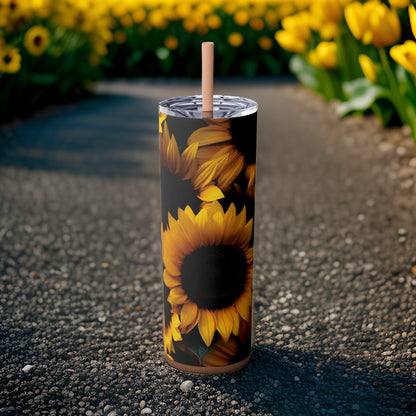 Yellow Sunflowers 20oz Stainless Steel Skinny Tumbler with Lid & Straw Color Rosegold - Dyborn Designs